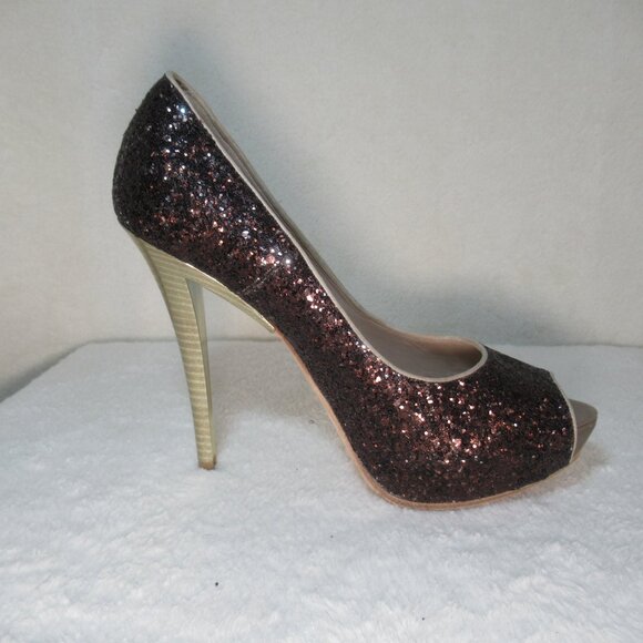 Baldan Venezia Brown Glitter Peep-Toe Heels | Size 37 (fits like US 6.5) - Picture 6 of 11
